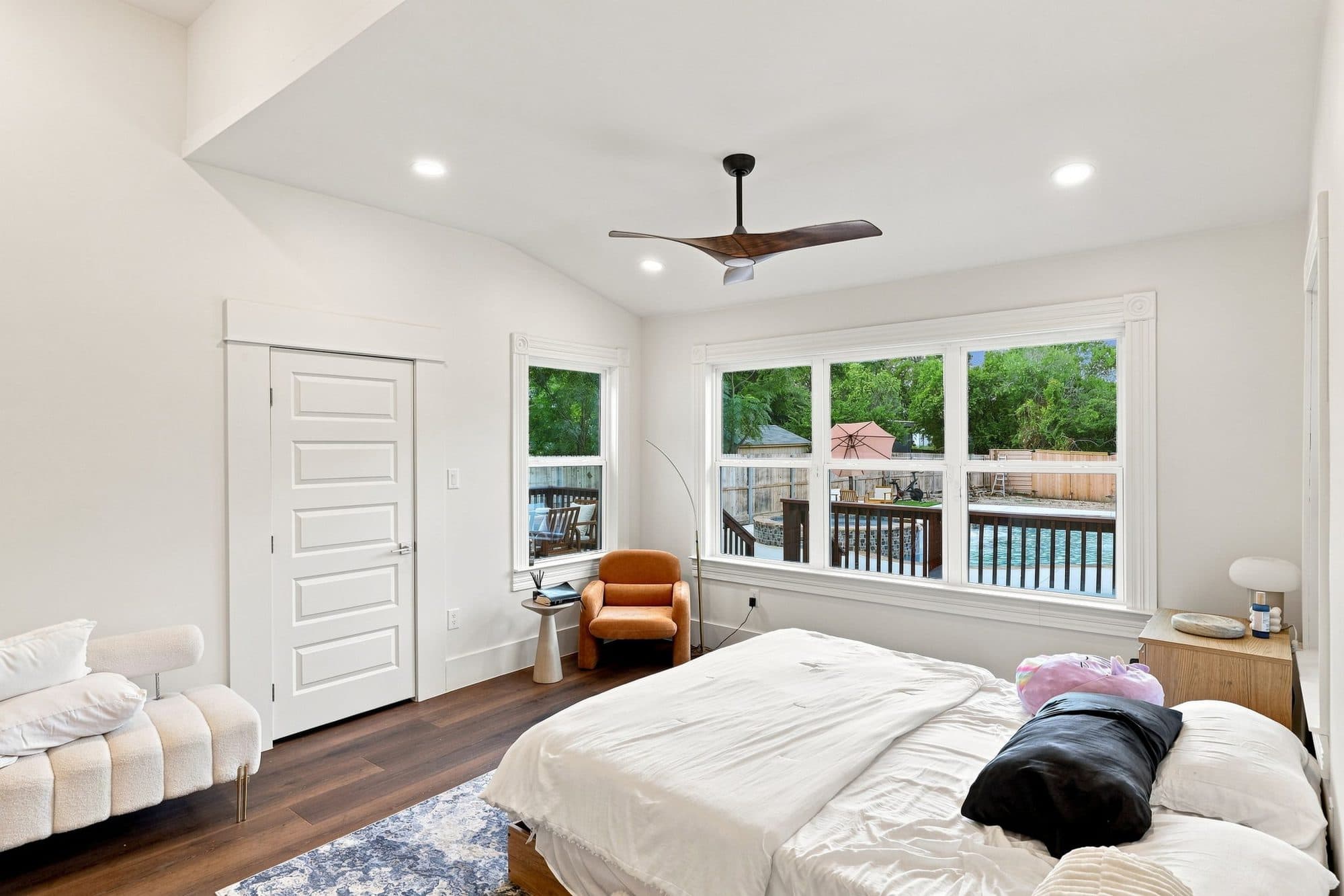 Bedroom overlooking the pool at 917 Burnet Street