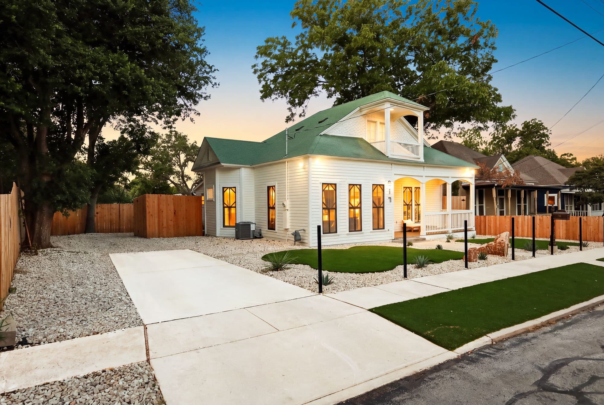 917 Burnet Street historic home renovation at twilight, San Antonio