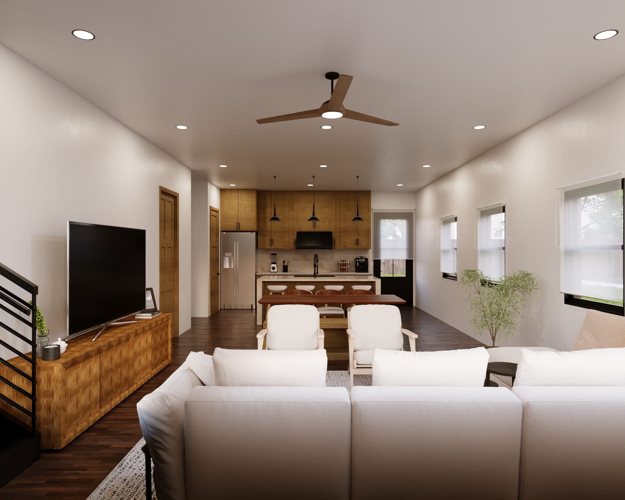 Living and kitchen 3D view